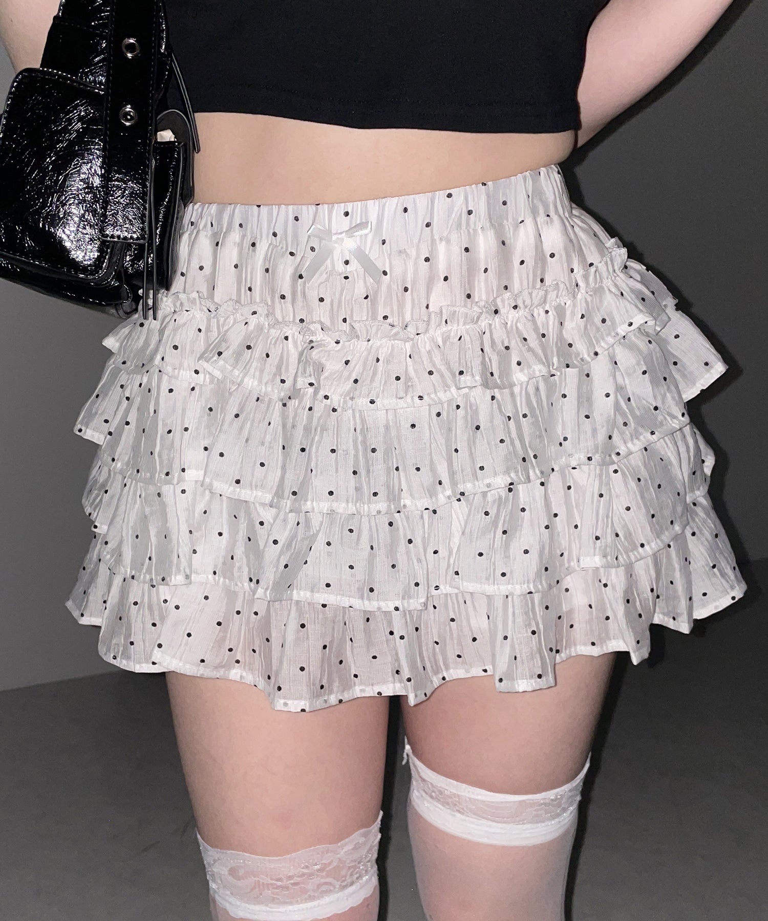 【 インパン裏地付 】ドットリボンフリルミニスカート ／ dot ribbon frill mini skirt