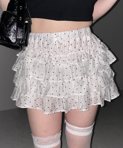 【 インパン裏地付 】ドットリボンフリルミニスカート ／ dot ribbon frill mini skirt