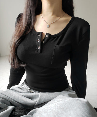 裏起毛ヘンリーネックスリムトップス ／ urakimo henry neck slim tops