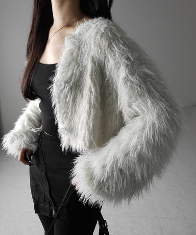 【 ２color 】ラメシャギーショートニットカーディガン ／ rame shaggy short knit cardigan