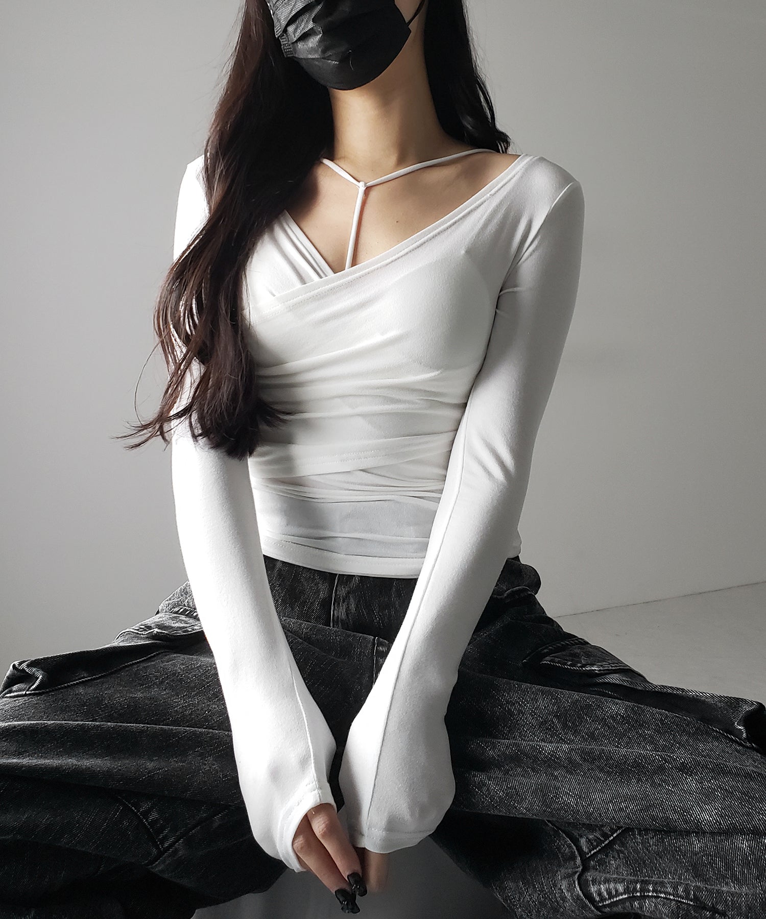 【 ２点セット 】Y-ストラップスリムギャザーレイヤードトップス ／ Y-strap slim gather layered tops