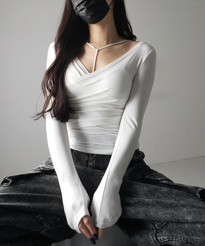 【 ２点セット 】Y-ストラップスリムギャザーレイヤードトップス ／ Y-strap slim gather layered tops