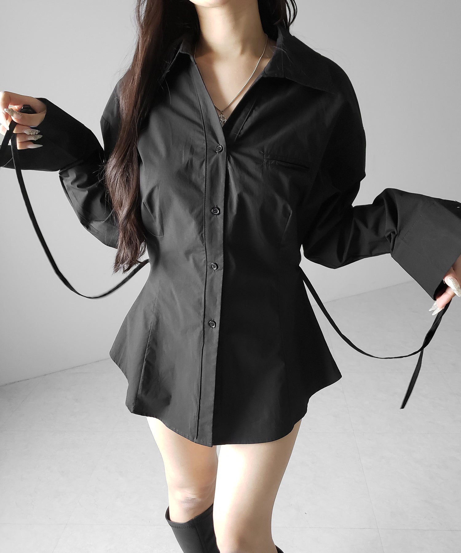 ストラップリボンレディフレアシャツ ／ strap ribbon lady flare shirts