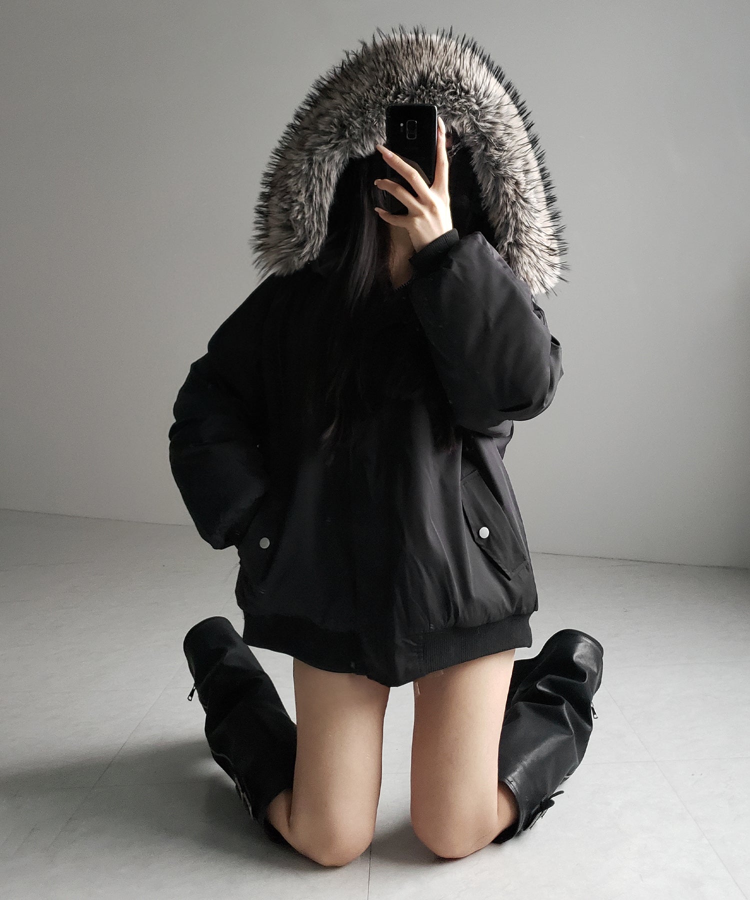 フェイクファーフーディビッグダウンジャケット ／ fake fur hoodie big down jacket