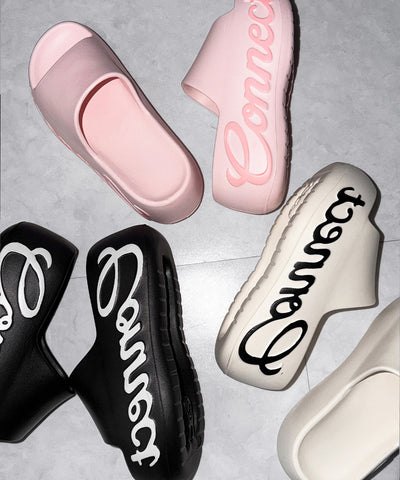 レタリングロゴ厚底スライドサンダル ／ lettering logo platform slide sandals