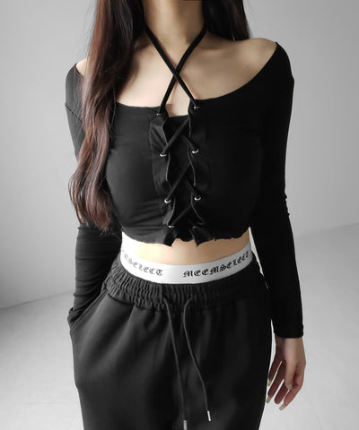 ウエストグランジロゴスウェットワイドパンツ ／ waist grunge logo sweat wide pants