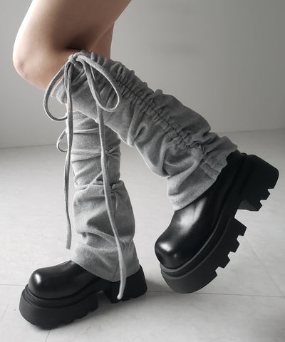 【 ２color 】ストラップリボンサイドシャーリングレッグカバー ／ strap ribbon side shirring leg cover