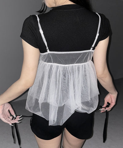 フロントリボンチュールキャミソール ／ front ribbon tulle camisole
