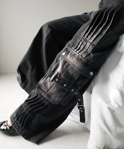 【 ４size 】カーゴプリーツブラックヴィンテージワイドデニム ／cargo pleated black vintage wide denim