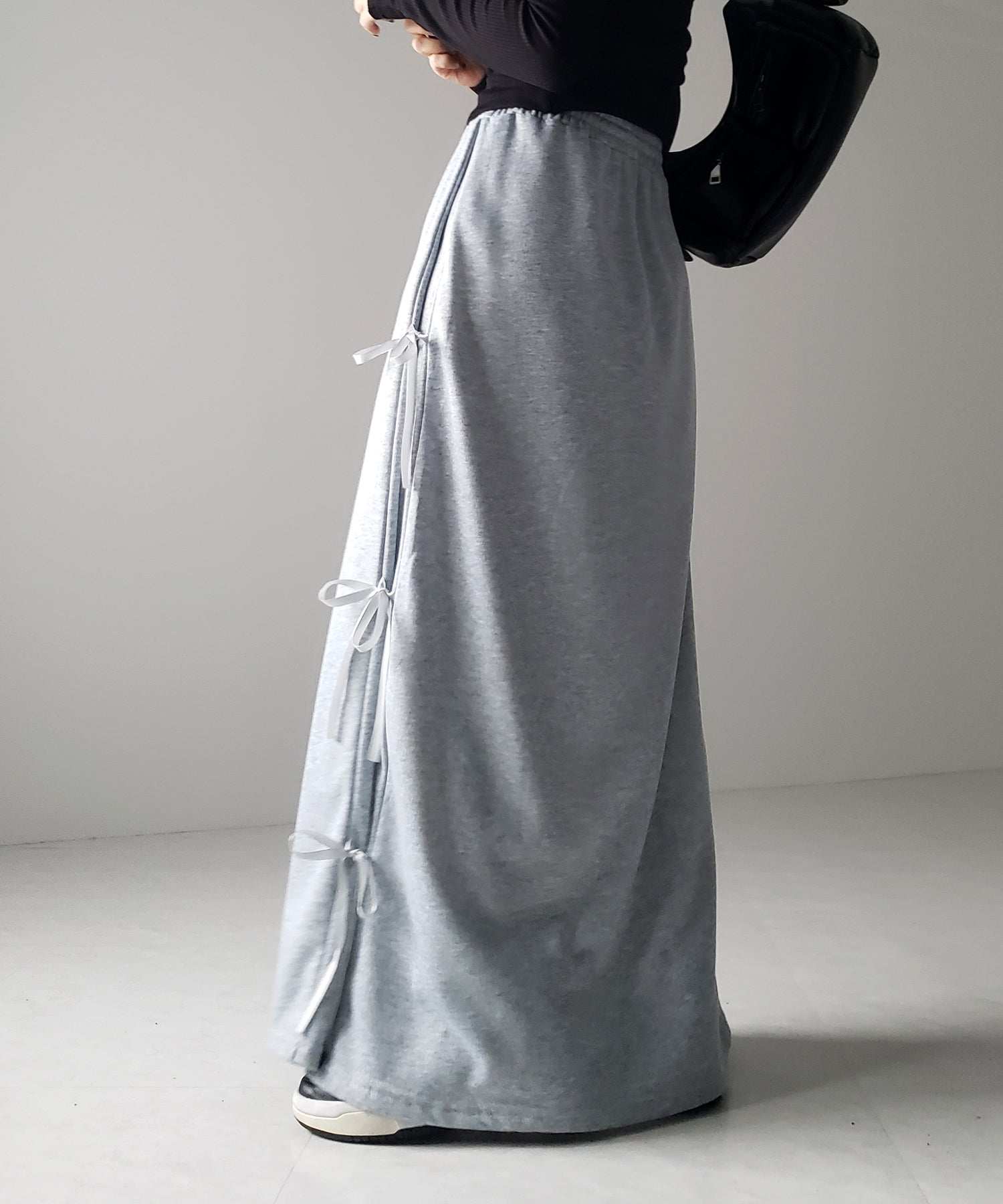 【 ２color 】３ストラップサイドリボンロングスウェットスカート／ three strap side ribbon long sweat skirt