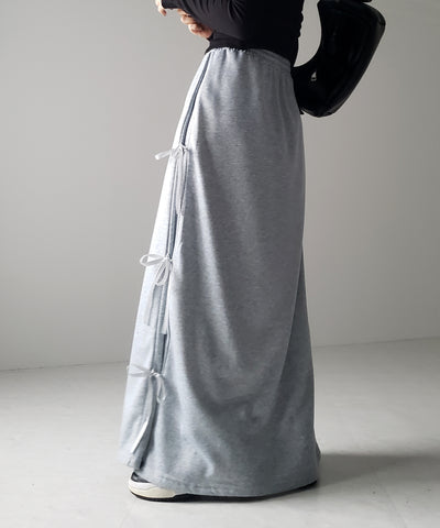 【 ２color 】３ストラップサイドリボンロングスウェットスカート／ three strap side ribbon long sweat skirt