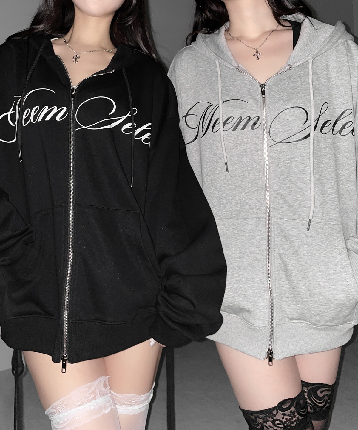 【 セットアップ可能 】レタリングロゴプリントダブルジップビッグパーカー ／ lettering logo print double zip BIG hoodie