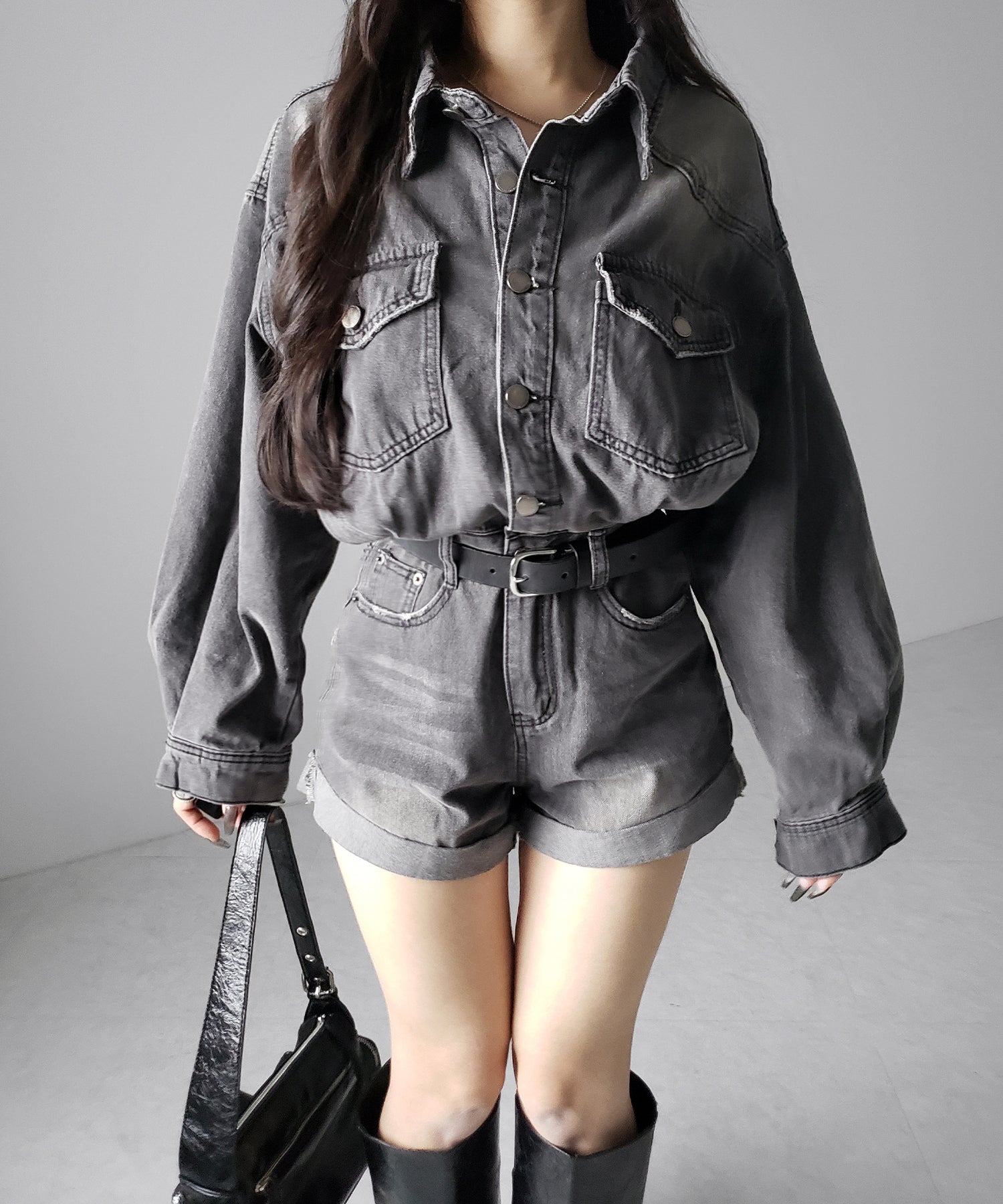 ヴィンテージデニムハイウエストミニオールインワン ／ vintage denim high waist mini allinone
