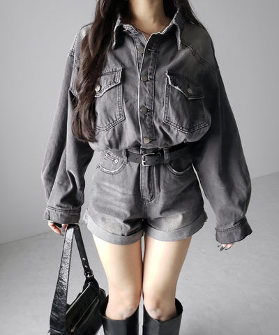 ヴィンテージデニムハイウエストミニオールインワン ／ vintage denim high waist mini allinone