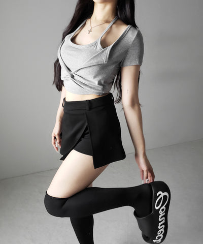 ホルターネックレイヤードショートぴちＴシャツ ／ halter neck layered short pichi T-shirts