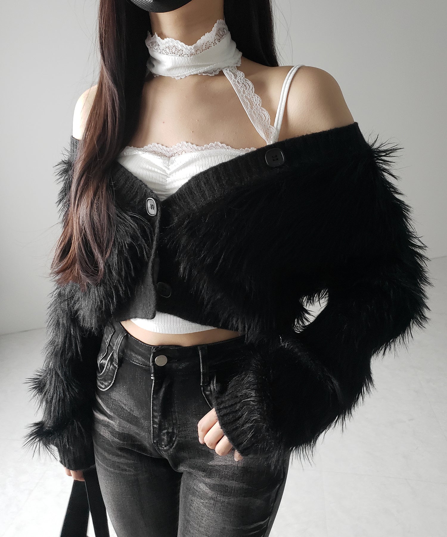 【 ２color ／ カップ付 】レースチョーカーストラップリブキャミソール ／ lace choker strap lib camisole