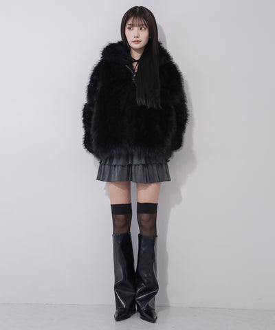 フェイクファーフーディミドルコート ／ fake fur hoodie middle coat