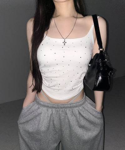 ラインストーンスクエアネックスリムキャミソール ／ Rhinestone square neck slim camisole