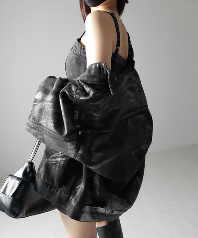 【 ２color 】ウォッシュデニムハイウエストミニキャミワンピース ／ wash denim high waist mini cami onepiece