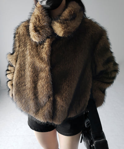 スタンドカラーミックスファーショートコート ／ stand-collar mix fur short coat
