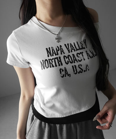 ヴィンテージロゴワンショルレイヤードＴシャツ ／ vintage logo one-shoulder layered T-shirt