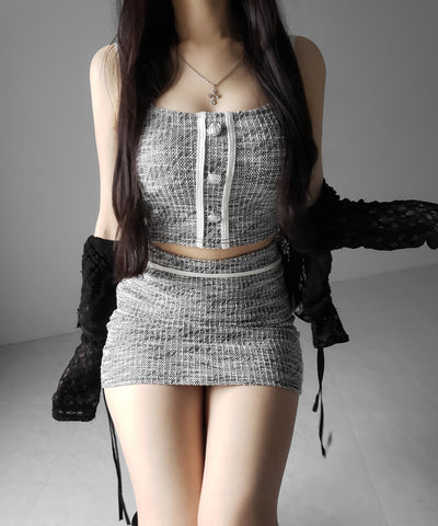 【 セットアップ】ツイードボタンショートビスチェ ＋ ミニスカート ＳＥＴ ／ 【 SETUP 】tweed button short buister ＋ mini skirt SET