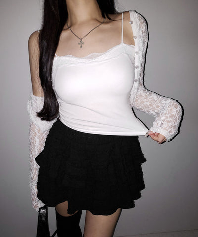【 ３color 】レース切替スクエアクロップドキャミソール ／ Lace switched square cropped camisole