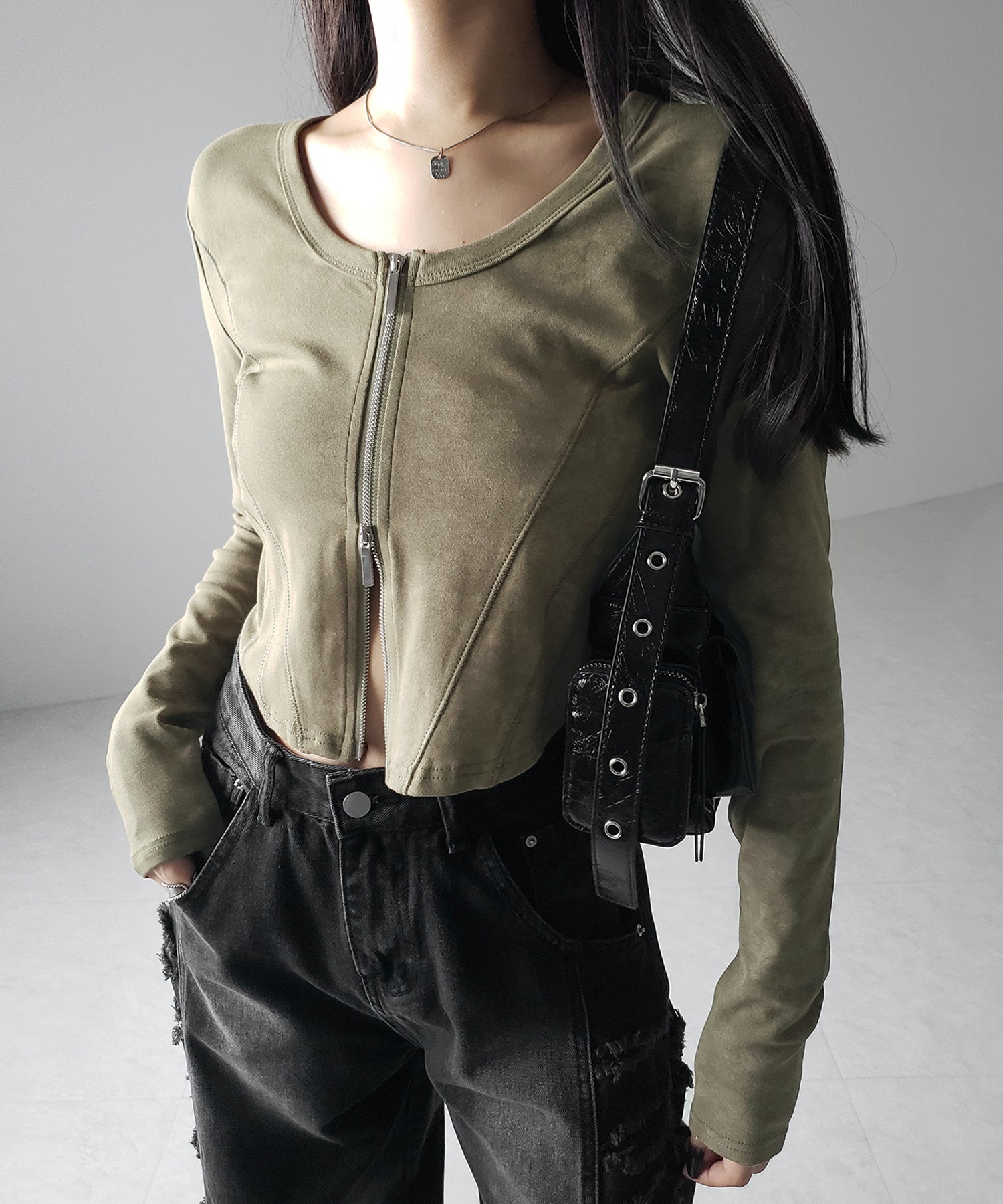 【 ２color 】ダブルジップヴィンテージカットソーカーディガン ／ double zip vintage cut sew cardigan