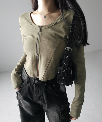 【 ２color 】ダブルジップヴィンテージカットソーカーディガン ／ double zip vintage cut sew cardigan
