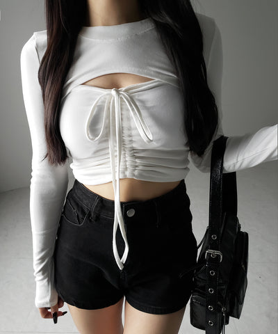 【 ２点セット 】フロントリボンベアトップス ＆ ショートレイヤードトップス SET ／ front ribbon bare tops & short layered tops SET