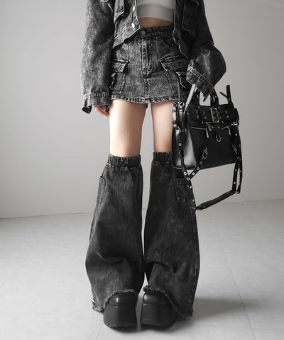 【 セットアップ着用可能 】ヴィンテージケミカルブリーチデニムレッグカバー ／ vintage chemical bleach denim leg cover
