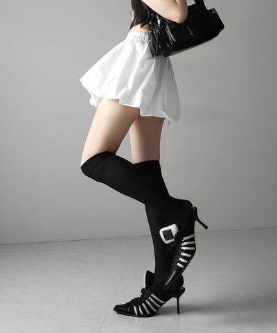 【 ２color ／インパン裏地付き 】フェイクレイヤードコットンバルーンミニスカート ／ fake layered cotton balloon mini skirt