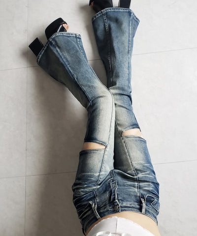 【 ２color ／ ３size 】カットアウトヴィンテージストレッチフレアデニム ／ cutout vintage stretch flare denim