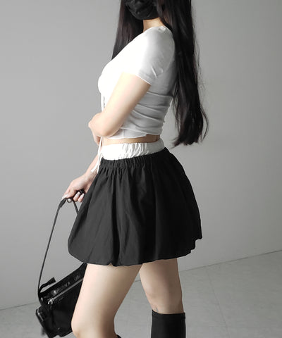 【 ２color ／インパン裏地付き 】フェイクレイヤードコットンバルーンミニスカート ／ fake layered cotton balloon mini skirt