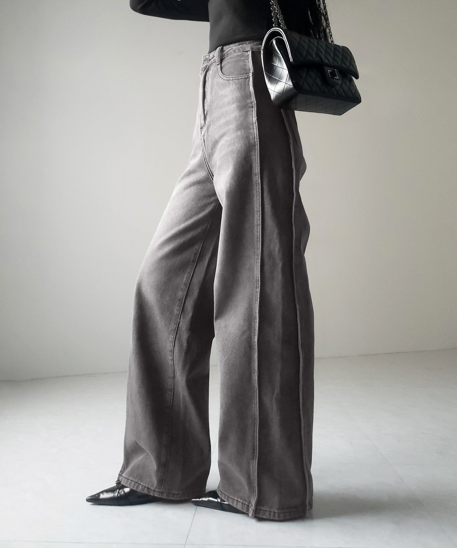 【 ３color ／ ４size 】サイドタック切替ハイウエストストレートデニム ／side tack kirikae highwaist straight denim