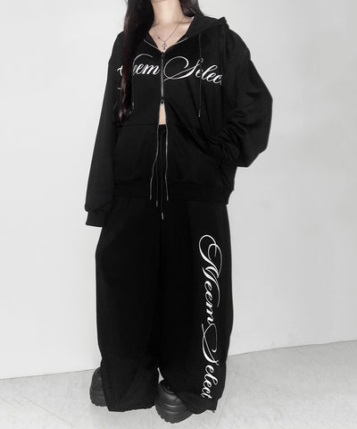 【 セットアップ可能 】レタリングロゴプリントワイドスウェットパンツ ／ lettering logo print wide sweat pants