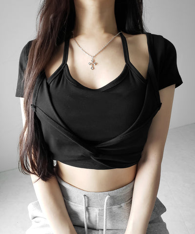 ホルターネックレイヤードショートぴちＴシャツ ／ halter neck layered short pichi T-shirts