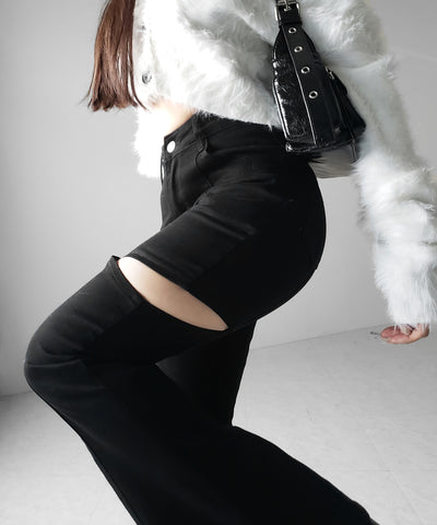 カットアウトヴィンテージストレッチフレアデニム ／ cutout vintage stretch flare denim
