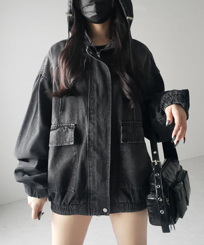 【 ２color 】ヴィンテージデニムダブルジップフードブルゾン ／ vintage denim double zip hoodie blouson