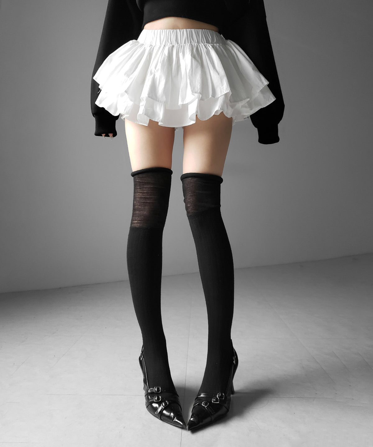 【 インパン裏地付 】ボリュームフレアコットンミニスカート ／ volume flare cotton mini skirt
