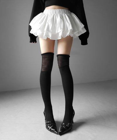 【 インパン裏地付 】ボリュームフレアコットンミニスカート ／ volume flare cotton mini skirt