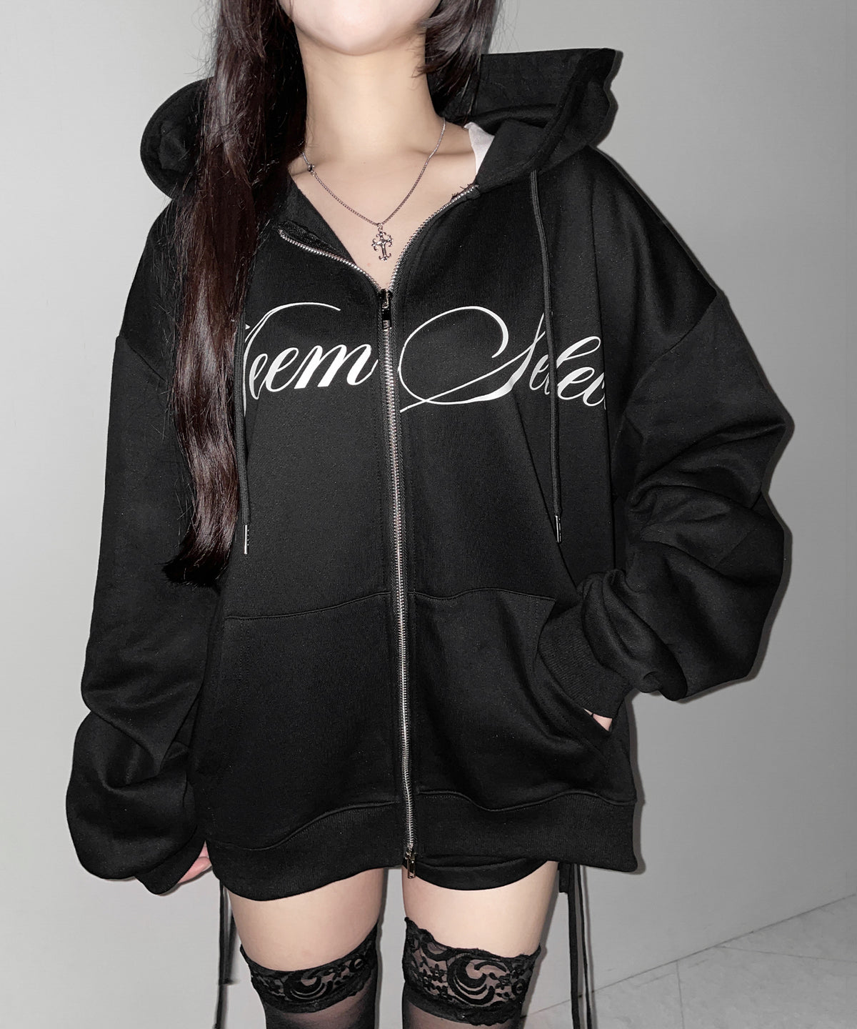 【 セットアップ可能 】レタリングロゴプリントダブルジップビッグパーカー ／ lettering logo print double zip BIG hoodie