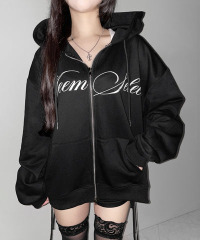 【 セットアップ可能 】レタリングロゴプリントダブルジップビッグパーカー ／ lettering logo print double zip BIG hoodie
