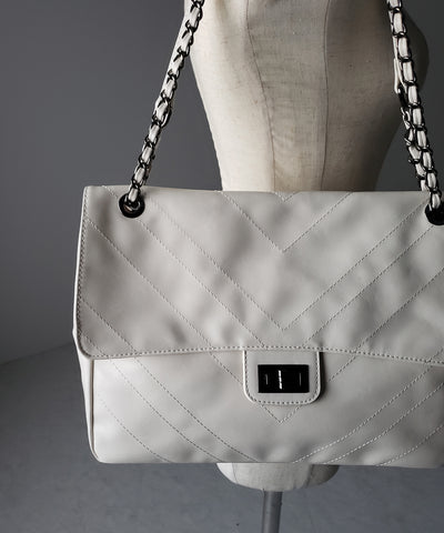 【 ３color 】２WAY チェーンフェイクレザーフラップショルダーバッグ ／ 2WAY chain fake leather flap shoulder bag