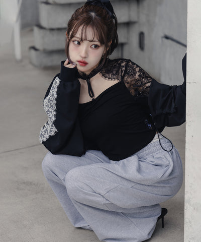 【 １color 】Y‐ストラップチョーカーレースドッキングトップス ／ Y-strap choker lace docking tops