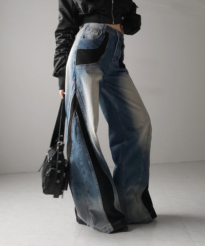 【 ４size 】ブラックスウィッチングヴィンテージワイドデニム ／ black switching vintage wide denim
