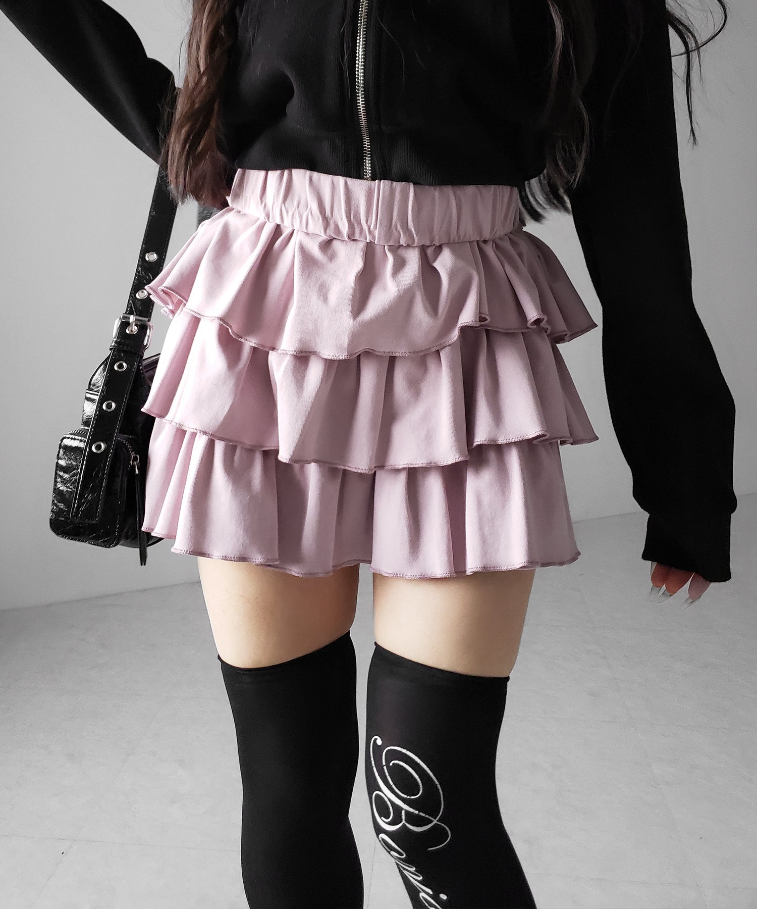 【 新色ピンク追加！４color 】３段フリルカットソーミニスカパン ／ 3 frill cutsew mini skirt pants