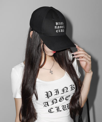 【 PINK ANGEL CLUB 】 GRUNGE LOGO embroidery CAP ／ グランジロゴ刺繍キャップ