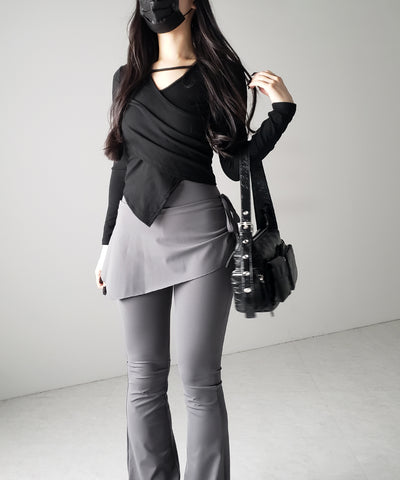 【 ３color 】ラインストラップギャザークロスレイヤードトップス ／ line strap gather cross layered Tops
