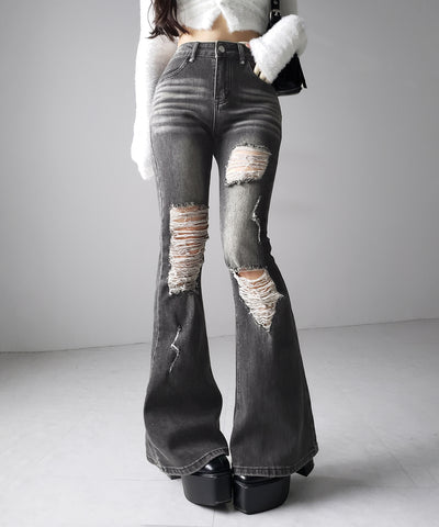 クラッシュダメージヴィンテージフレアデニム ／ crush damage vintage flare denim